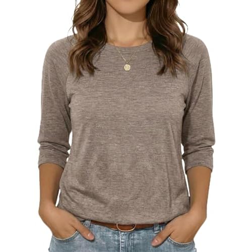 rosemia Womens Shirt 3/4 Sleeve Tops Crew Neck Loose Casual Tshirts Basic Tunic Tops