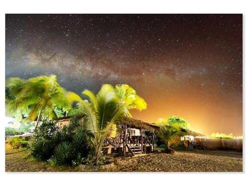 Hexoa Tableau décoratif sous Le Ciel étoilé de Zanzibar - Made in France - Tableau Verre Acrylique 45x30