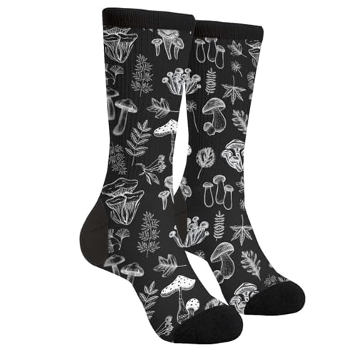 Yaateeh White Mushrooms Funny Novelty Socks Unisex Crazy Crew Dress Socks