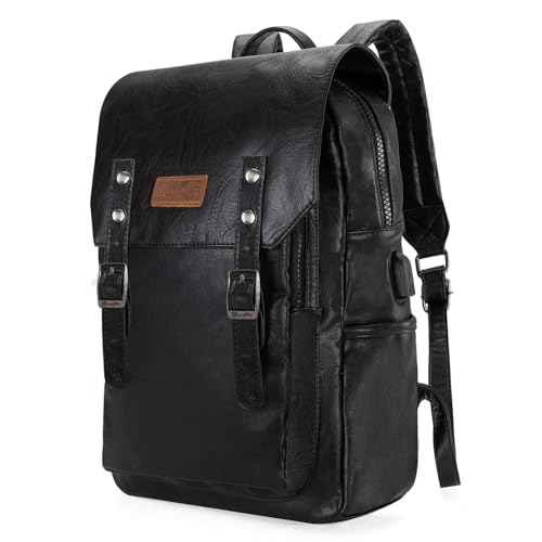 Montana West × Wrangler Black Leather Backpack for Women Laptop Backpack for Men Unisex Fashion Backpack Purse