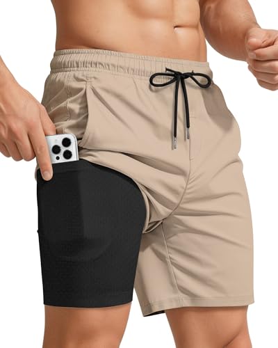 7 Inch Men Swim Trunks Compression Liner Quick Dry Swimwear Bikini Swimsuit Bathing Suit Water Shorts Beach Trip Essentials Summer Vacation Must Have Travel Accessories Necessities Cruise Stuff Thing