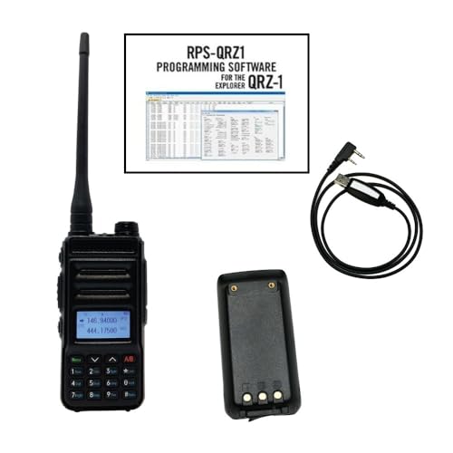 Radio and Accessory Bundle - 4 Items - Explorer QRZ-1 Dual Band VHF/UHF Amateur HAM HT Transceiver with Programming Software, Programming Cable, and USB-C Rechargable Battery