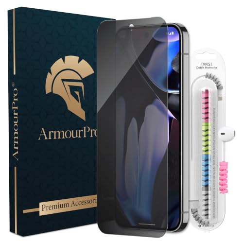 Image of ArmourPro Privacy Tempered Glass for Google Pixel 9 / Pixel 9 Pro - Anti Spy Borderless Anti Peeping Screen Protector, Edge to Edge Coverage, 9H Anti-Scratch, Case Friendly, Easy Installation Kit with Cable Protector