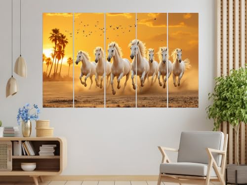 Image of Kyara Arts 7 Running Horses Vastu Wall Painting for Home & Office | Premium Multi Panel Wall Art | Symbol of Success, Growth & Positive Energy | Modern Living Room, Bedroon, Office Decor | perfect for Gifting | 30inchx50inch