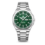 paazomu Men's Quartz Watch, Stainless Steel Day Date Watch，Green