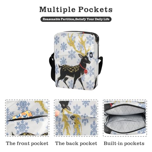 crossbody messenger bag crossbody bag Casual Purse Cross Body Adjustable Strap for Travel Travel- Winter Deer Japanese2