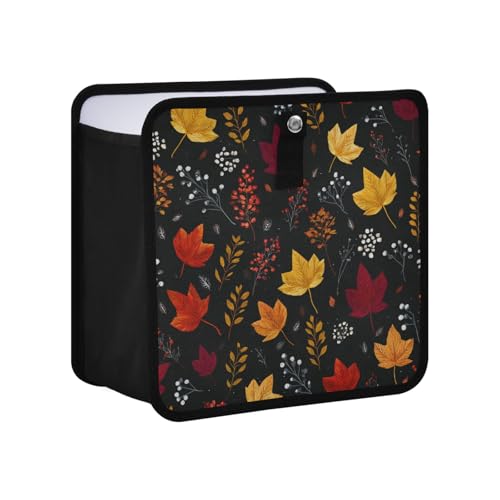 Image of Car Trash Can Organizer Bin with Adjustable Strap for Back Front Seat Console Waterproof Leakproof Collapsible Portable 8.66 Inch Autumn Leaf Pattern Black