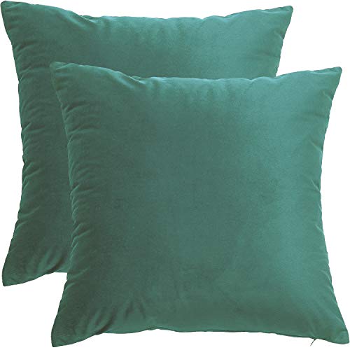 BlueCosto 2X Green Soft Velvet Decorative Square Throw Pillow Covers Set Cushion Case for Sofa Couch Home Bed Car 20x20Inch 50x50cm