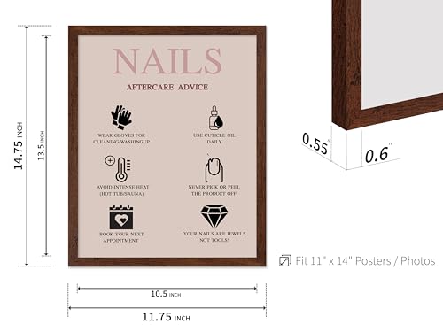 Image of Poster Master Nails Aftercare Advice Print - Fashion Poster - Manicure Art - Trendy Gift for Men, Women & Fashionista - Chic Decor for Salon, Spa or Nail Bar - 11x14 Brown Framed