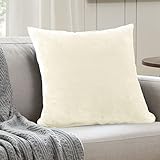 EVOLIVE Soft Micromink, Faux Fur, Faux Velvet Euro Sham Cover Pillowcase Replacement with Zipper Closure (26'x26' Euro Sham, Cream)