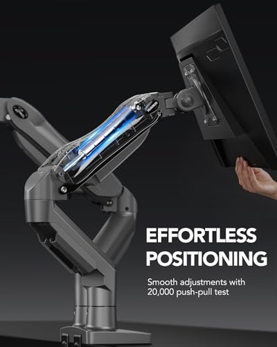 Image of HUANUO Dual Monitor Stand - Full Adjustable Monitor Desk Mount Swivel Vesa Bracket with C Clamp, Grommet Mounting Base for 13 to 32 Inch Computer Screens - Each Arm Holds 4.4 to 19.8lbs -Grey