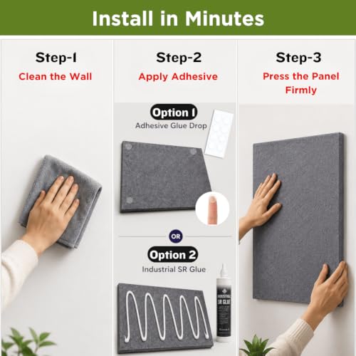 Image of QUIET CANVAS Acoustic Wall Square Pinboard, 1x1ft, Pack 6, 50PushPins Green