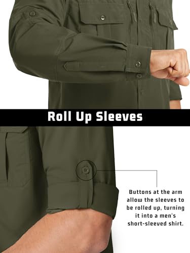 KEFITEVD Men's Button-Down Shirts Long Sleeve Smart Casual Shirt Moisture Wicking Combat Tactical Shirts Army Green S - Image 3