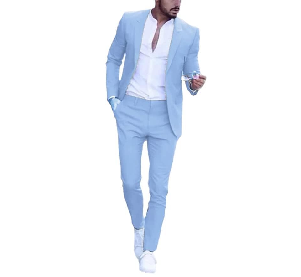 Mens Casual Business Suit for Wedding Party Tuxedos Slim Fit Peak Lapel Solid Jacket+Pants Suits HRX17
