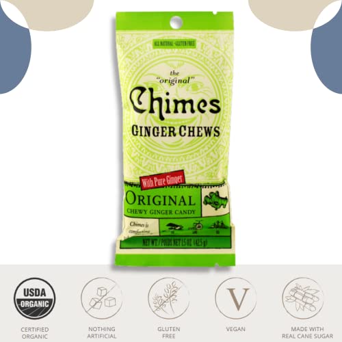 Chimes Ginger Chews Variety Pack Of 12 Bundle - 3 Of Each Flavor (Original, Mango, Lemon, Orange) 18 Oz Total Low Calorie Vegan Gluten Free Organic Ginger Chews For Nausea, Morning Sickness, Motion Sickness, Sore Throat Relief #TOP4