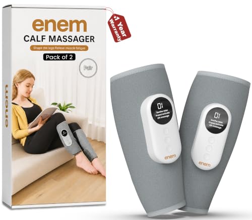 Image of enem Leg Massager for Pain Relief, Leg Massager, With 3 Massage Modes, 3 Intensity Levels & 3 Heating Modes, Calf Massager, With 1 Year Warranty, With Adjustable Leg Wraps for Muscle Relaxation, Pack of 2, Grey