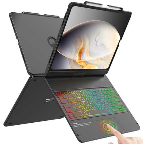 FUWANG Touch Keyboard Case for iPad Air 13 inch (M3 2025/M2 2024)and iPad Pro 12.9 6th 5th 4th 3rd Gen, 360° Rotate 7 Colors Backlit for iPad Air 13 inch Case Keyboard with Multi-Touch Trackpad, Black