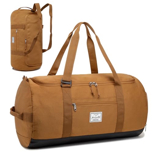 Lyweem Bolsa esportiva de viagem masculina tamanho grande para mulheres, bolsa de ginástica multifuncional durante a noite, Marrom, 60L