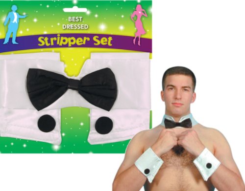 MALE STRIPPER SET HAND CUFFS BOW TIE FANCY DRESS PARTY HEN STAG NIGHT FUN U36365 (disfraz)