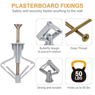 vsshe Viti e Tasselli per Cartongesso, 50pcs Tasselli Autofilettante per Cartongesso,Fissaggi per Cartongesso Autoperforanti,viti e tasselli per cavità a farfalla per fissare cornici,pannello,mattoni