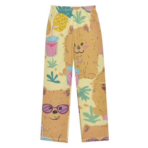 ZZXXB Pomeranian and Pineapple Boys Long Pants Soft Trousers Elastic Waist Kids Lounge Bottoms with Pockets S-XL