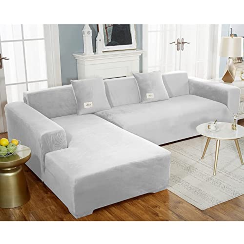 VEAI Terciopelo Funda de Sofa Cheslong Fundas Sofa Chaise Longue 1/2/3/4 plazas Elástica Brazo Largo Derecho Izquierda Funda Cubre Sofá de Forma L Protector para Sofá (Color : H, Size : 235-300cm)
