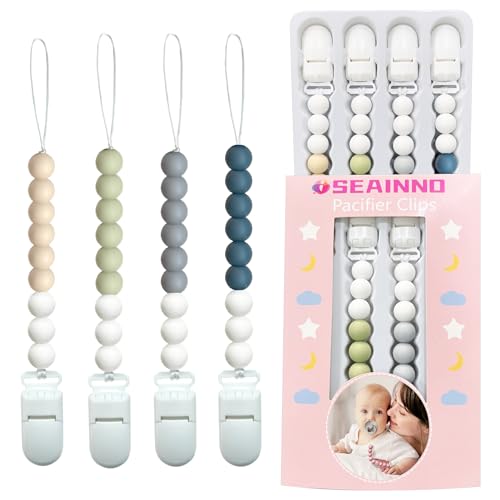 Image of ISEAINNO 4 Pack Silicone Pacifier Clips for Baby Boys, Baby Pacifier Holder Clip,Pacifier Clip,Newborn Essentials Must Haves, Gift for Baby Shower and Birthday