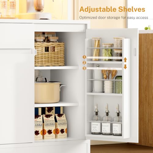 Image of 47.2 inchW Pantry Cabinet with Charging Station, Kitchen Pantry Cabinet