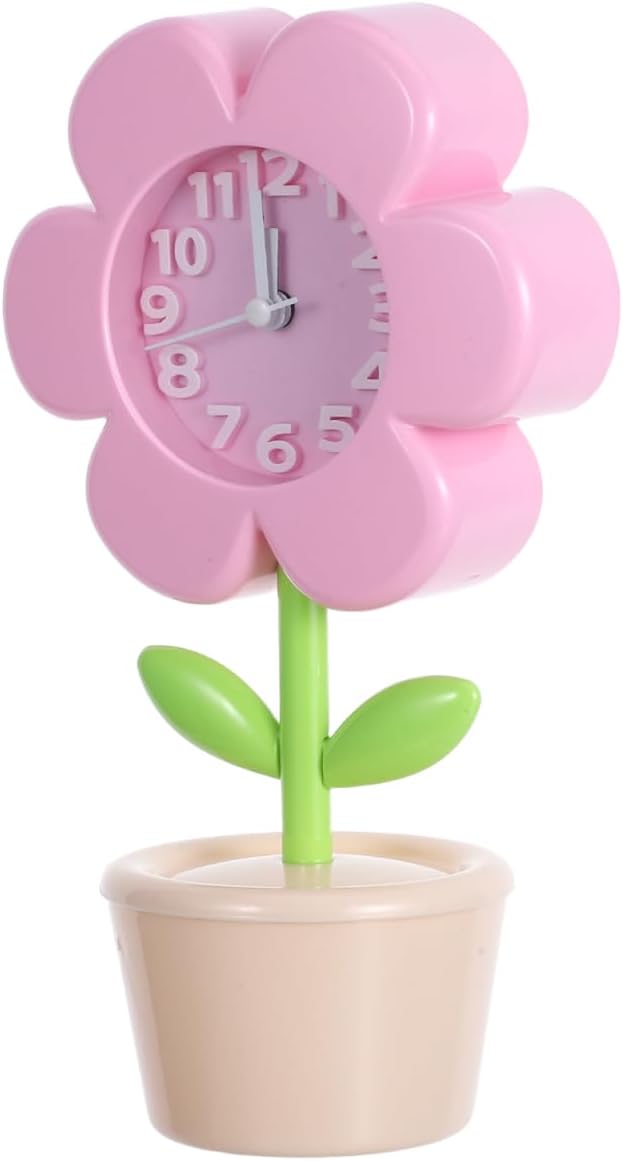 Amosfun Flower Alarm Clock Portable Silent Movement Decorative Bedside Clock Desktop Ornament for Teen Girls Room Compact Design
