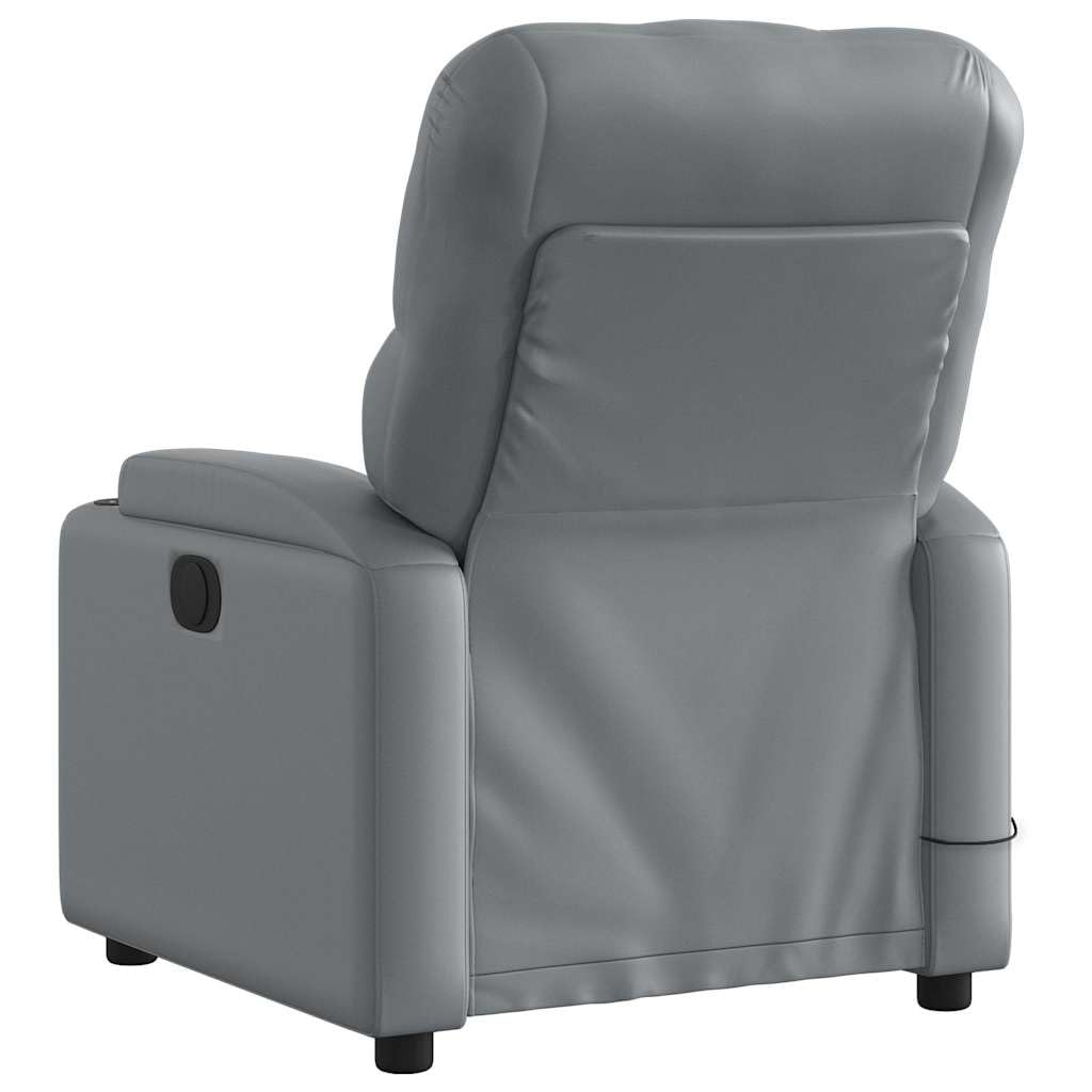 Poltrona massaggiante poltrona relax grigio ecopelle ergonomica con massaggio vibrante a 6 punti, inclinazione manuale per soggiorno, camera da letto, portata 110 kg