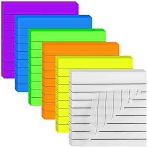 300 Sheets Lined Transparent Sticky Notes, 3×3 Inch 6 Colorful Clear See Through Translucent Self-Adhesive Post Memo Reminder Tabs with Line for Office Woman College School Students Classroom Supplies