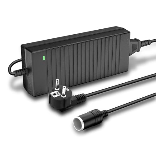 Seyaom Convertidor 220V a 12V Hasta 180W 15A para Coche | Adaptador de Mechero a Enchufe, Fuente de Alimentación para Nevera Portátil, Inflador de Aire y Bomba de Agua