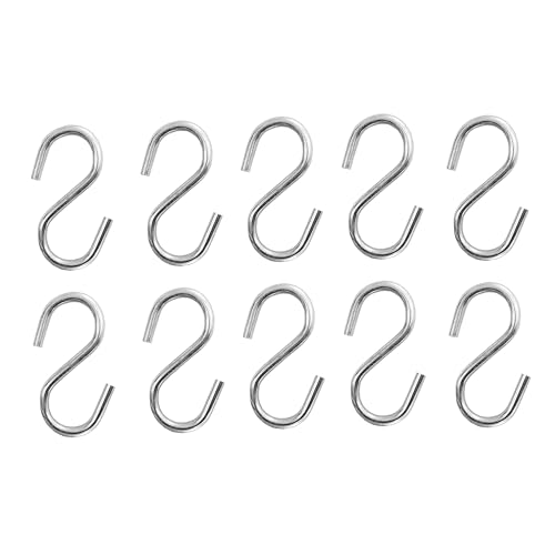 Image of Stainless Steel S Hooks Heavy Duty Hook for Kitchen Cutlery Hanging, Bathroom, Bedroom, Shop, Office, Closet, Curtain Rods, Pan, Pot, Potted Plant Hanging (Silver, 3 Inch) (Pack of 10)