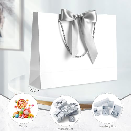 Image of JMANNI White Gift Bags with Handles, 13 inch Medium Gift Bag for Presents, 1 Pcs Bags with 2 Tissue Paper and 1 Cards for Graduation Wedding Men Birthday Anniversary 4th of July Bachelor Party Decorations