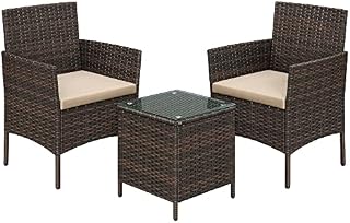 SONGMICS Garden Furniture Sets, Polyrattan Outdoor Patio Furniture, Conservatory PE Wicker Furniture, for Patio Balcony Backyard, Brown and Taupe GGF031K01