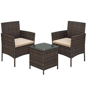 SONGMICS balkonmeubelset van PE-polyrotan, loungeset, tafel en 2 stoelen, terrasmeubilair, buiten, terras, balkon, tuin