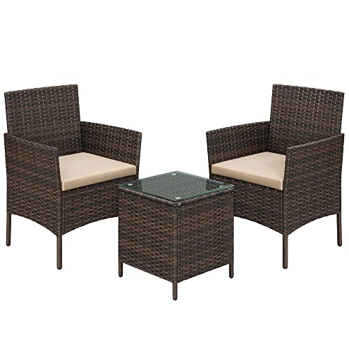 SONGMICS Patio Furniture Set, Outdoor PE Rattan Conversation Sets, Brown and Taupe UGGF003K01