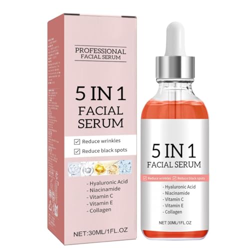 Sérum visage 5-en-1 à l'acide hyaluronique et vitamine C pour hydratation et éclat