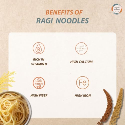 Image of Organic Wisdom Ragi Noodles (Finger Millet) | Healthy Millet Noodles, Pack of 2 - 192g Each | No Maida, Not Fried, Sun Dried | No MSG, No Junk | High Calcium, Iron & Protein | Tastemaker Inside