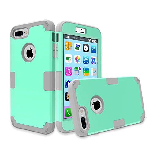 iPhone 7 Plus Case, MCUK 3 in 1 Hybrid Best Impact Defender Cover Silicone Rubber Skin Hard Combo Bumper with Scratch-Resistant Case for Apple iPhone 7 Plus (2016) (Mint+Grey)