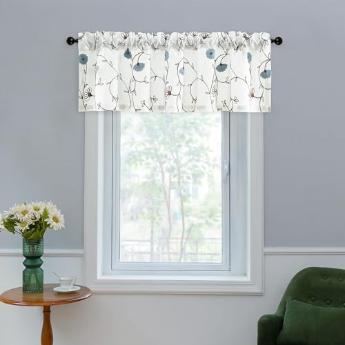 Vogol 008CMQH087C1S5212 Blue Floral Embroidered Curtain Valances, Country Style Rod Pocket Window Treatments thumb #2