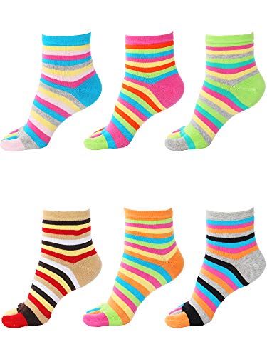 SATINIOR 6 Pairs Rainbow Women Toe Socks Full Finger Socks Separated Cotton Stocking Colorful Stripe Stocking for Women Men2