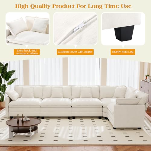 Image of 113.8 inch Modular Sectional Sofa,Cloud Couch for Living Room,Modern Deep Seat Sofa 5 Seater Chenille Fabric Comfy L Shaped Couches with Throw Pillows for Apartment