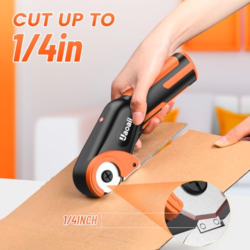 Uaoaii Cordless Electric Scissors, Electric Cardboard Box Rotary Cutter w/Replacement Blade & Storage Case, Safety Button, Power Carpet Cutter for Thin Cardboard Carpet Leather image 2