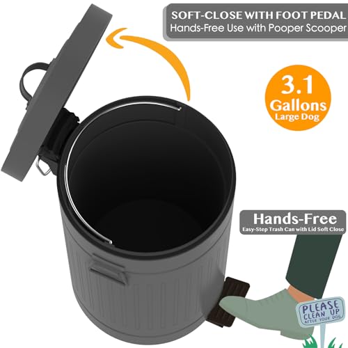 Image of PAWZIDEA Dog Poop Trash Can Outside Odor Control, 3.1Gallon Large Pet Poop Can Outdoor with Lid No Smell, Waterproof Pet Waste Trash Can, Dog Waste Station Step Garbage Can Bin Container Backyard,Grey
