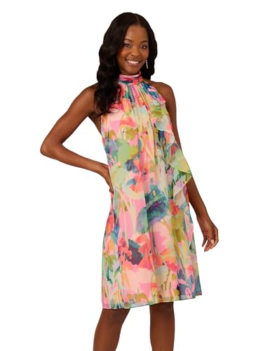 Adrianna Papell Damen Neckholder Etuikleid Kurz, Pink Multi, 34