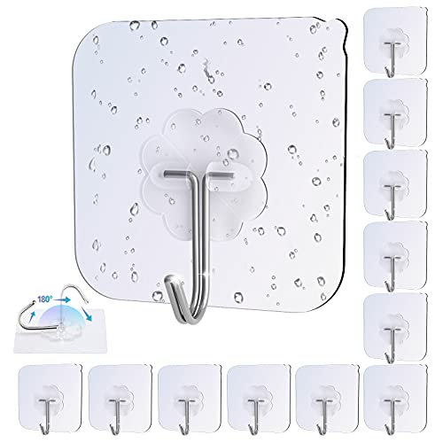 iToncs Adhesive Hooks Sticker Hooks, Self Adhesive Hook Heavy Duty Strong Adhesive Hooks Waterproof Wall Hooks 20LBs (Max) for Bathroom Home Kitchen(12 Pack)