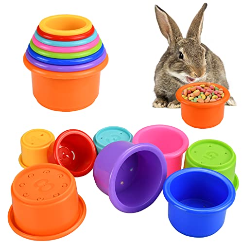 Cooshou Colorful Multi-Sized Stackable Cup Toys For Bunny Rabbit Rainbow Nesting Toys For Small Animals Foraging Playing #TOP16