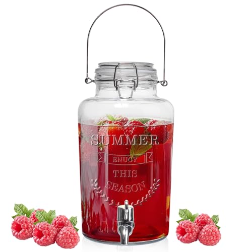 PYVYLO Glass Beverage Dispenser with Airtight Lid and Handle,0.8 Gallon Drink Dispensers Lemonade Dispenser for Parties Ideal for Juice,Coffee,Sangria