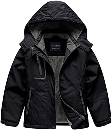 CREATMO US Girl's Mountain Waterproof Ski Jacket Kid's Warm Winter Snow Coat Youth Outdoor Snowboard Snowsuit Black 8